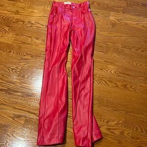 Faux leather, 100 % cotton, red pants